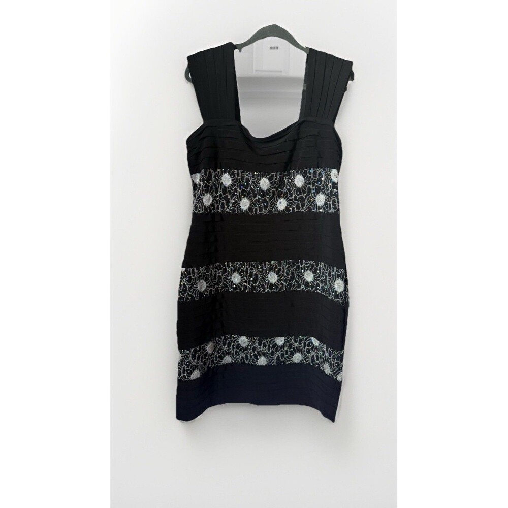 VINTAGE R&M Richards Cocktail Black Dress W/Silver Accents  W/sequins Size 12P
